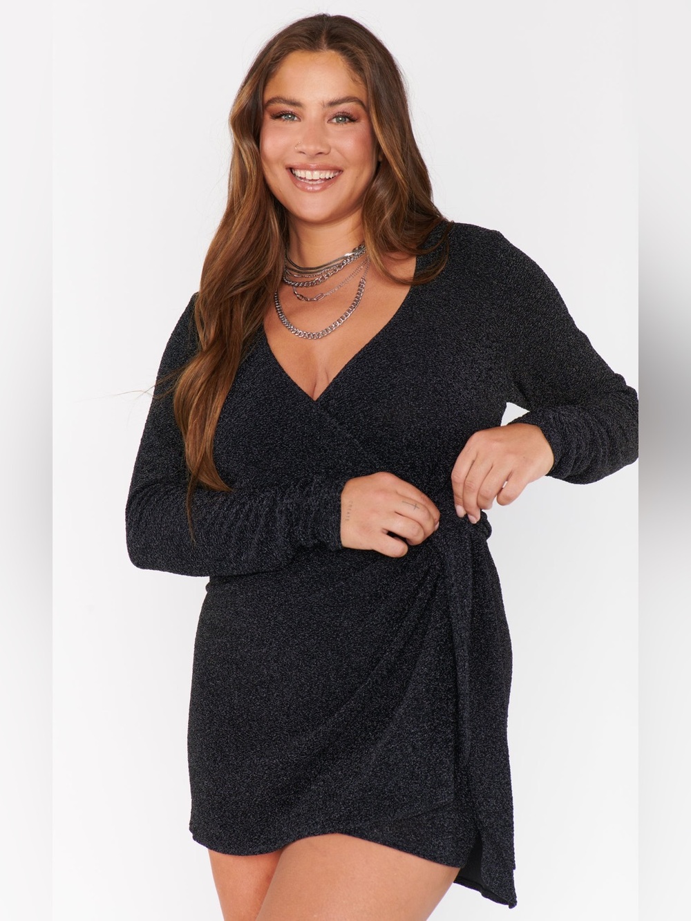 Show Me Your Mumu Stage Skort Dress XXL Black Metallic Long Sleeve Party Mini